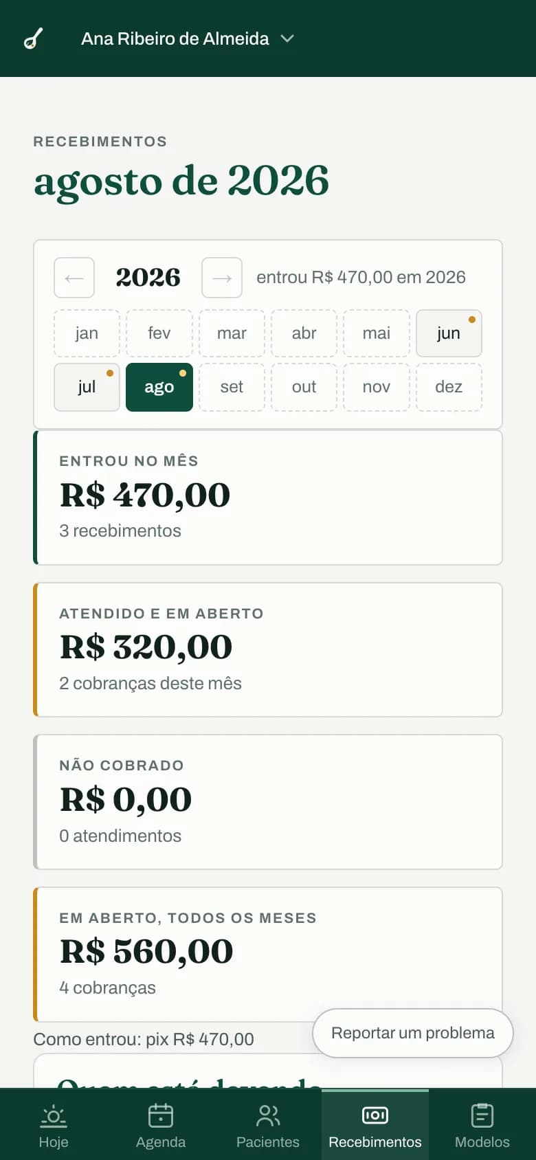 O caixa do mês